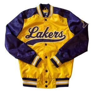 Starter LA Los Angeles Lakers Bomber Jacket Mens Size Small Yellow Satin Snap